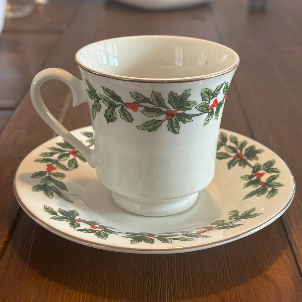Formalities By Baum Bros Holly Collection Porcelain Tea Cup and Saucer